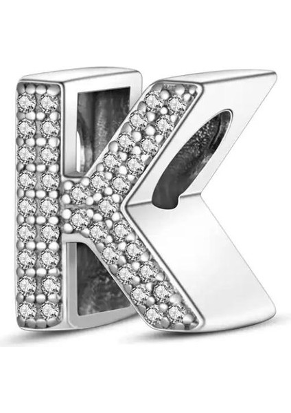 Gümüş S925 Damgalı K Harfi Zirkon Taşlı Charm