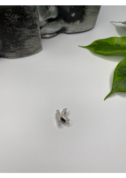 Gümüş S925 Damgalı K Harfi Zirkon Taşlı Charm modelleri