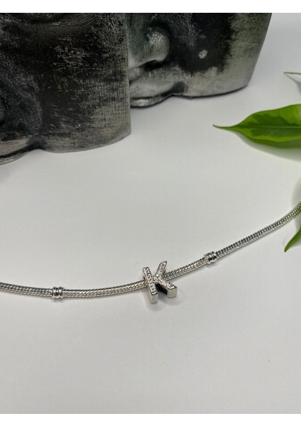 Gümüş S925 Damgalı K Harfi Zirkon Taşlı Charm fırsatları