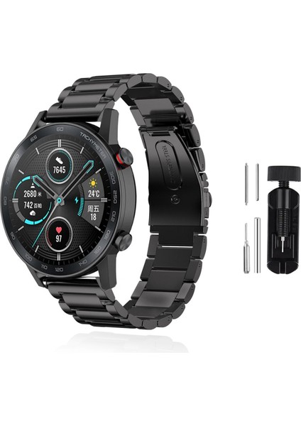 Huawei Honor Watch Magic 2 46MM Uyumlu Kordon Paslanmaz Çelik Metal Kordon Ayarlama Aparatlı