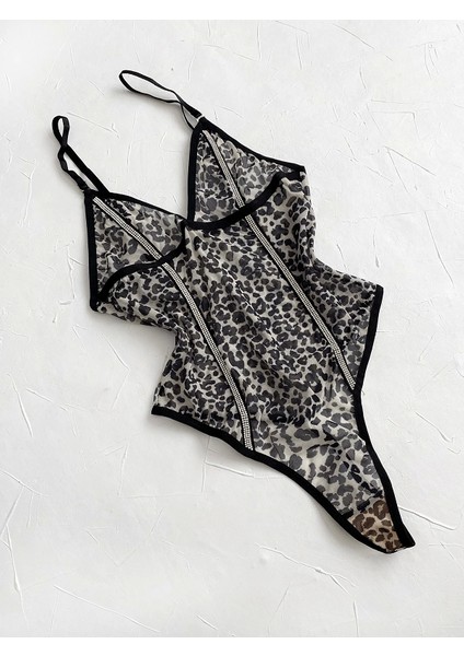 Gece İncisi Ten Leopar Bodysuit