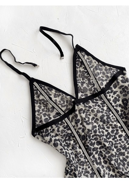 Gece İncisi Ten Leopar Bodysuit