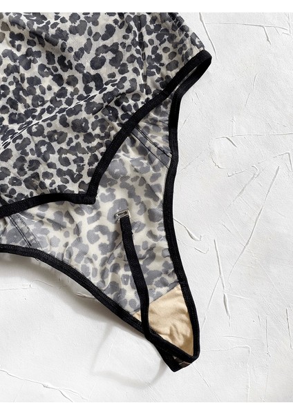 Gece İncisi Ten Leopar Bodysuit