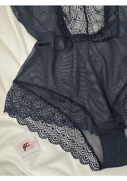 Elegance Lacivert Dantel Bodysuıt indirimleri