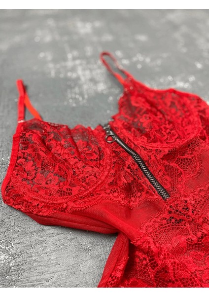 Dantelli Tül ve Fermuar Detaylı Balenli Bodysuit fiyatları
