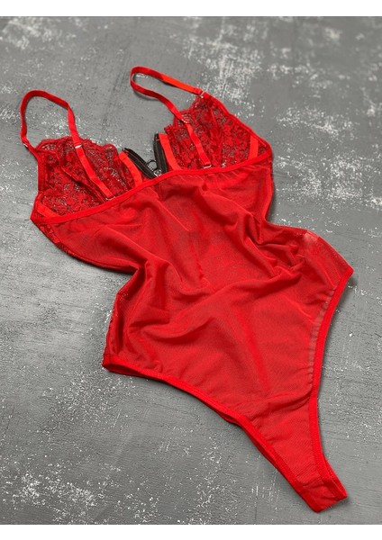Dantelli Tül ve Fermuar Detaylı Balenli Bodysuit fırsatları