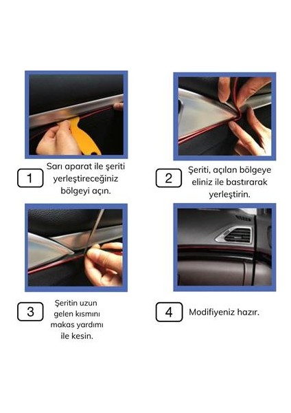 Buffer® Mavi Araba Oto trim Dekorasyon Şeridi Kauçuk Elastik Kolay Kurulum 5 Metre Şerit Bant