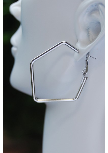 Gümüş Renk Boru Beşgen Klipsli Küpe 2mm Y4CM / G3.5cm