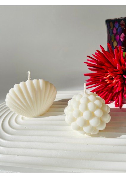 Soya Wax Dekoratif 2'li Mum Seti, Top Bubble, Istiridye, Vanilya Kokulu