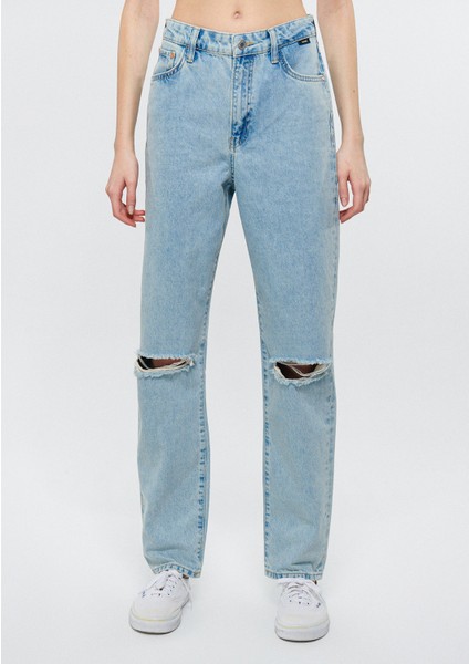 Kadın HAPPY Eskitilmiş Mavi Yırtıklı Jean Pantolon 101453-84409 modelleri