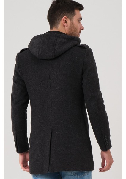 PLT8406 Dewberry Erkek Palto-Desenli Antrasit