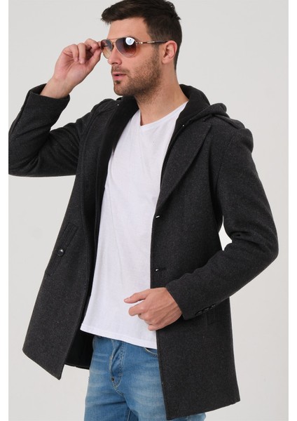 PLT8406 Dewberry Erkek Palto-Desenli Antrasit fiyatları