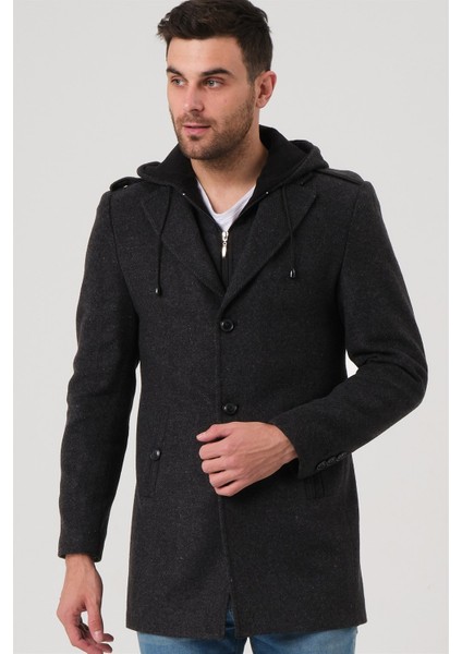 PLT8406 Dewberry Erkek Palto-Desenli Antrasit indirimleri