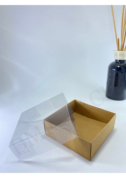 9X9X3 cm Kraft Asetat Kapaklı Kutu (100 Adet) Düğün Nişan Kına Mum Hediyelik Kutu