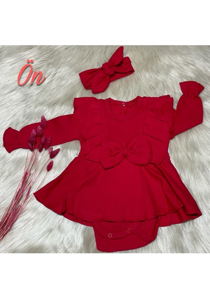 Yeni Sezon 2 Parça Fiyonklu Bandanalı Romper Kız Elbise Takımı