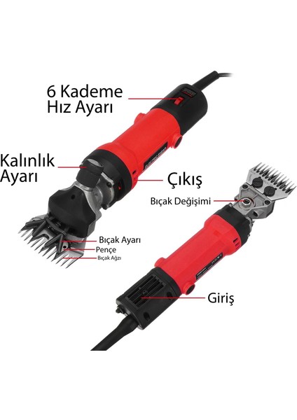 Çelik Şanzuman 9800 Devir Ayarlı Koyun Kırkma Makinesi Sürekli Kesime Uygun + 4 Bıçak + 4 Tarak