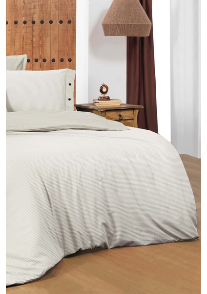 New Fancy Stripe Ekru King Size (Battal Boy) %100 Pamuk Çizgili Nevresim Takımı fiyatları
