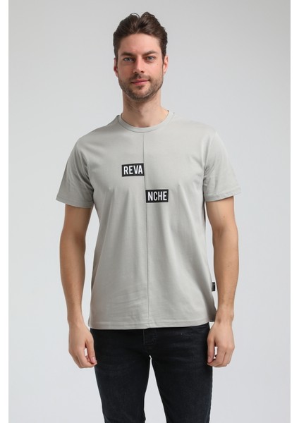 Bisiklet Yaka Gri Boyalı Slim Fit Tişört 23SSM20289