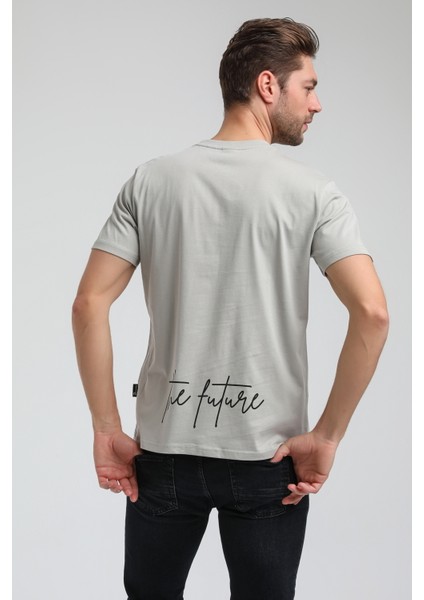 Bisiklet Yaka Gri Boyalı Slim Fit Tişört 23SSM20289