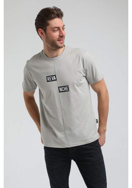Bisiklet Yaka Gri Boyalı Slim Fit Tişört 23SSM20289