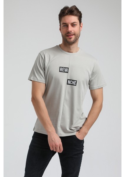 Bisiklet Yaka Gri Boyalı Slim Fit Tişört 23SSM20289