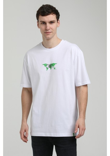 Bisiklet Yaka Beyaz Oversize Tişört 23SSM20332