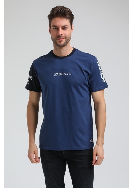 Bisiklet Yaka Indigo Slim Fit Tişört 23SSM20317
