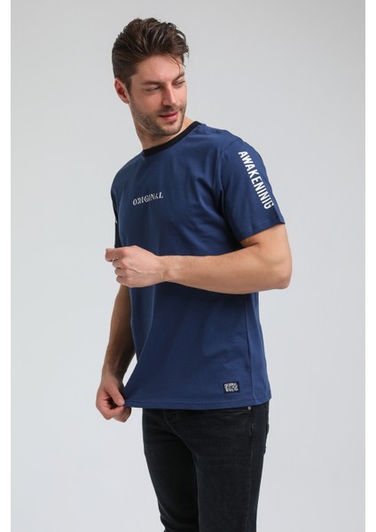 Bisiklet Yaka Indigo Slim Fit Tişört 23SSM20317
