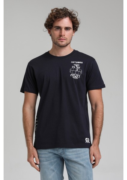 Bisiklet Yaka Lacivert Slim Fit Tişört 23SSM20299