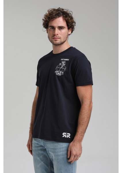 Bisiklet Yaka Lacivert Slim Fit Tişört 23SSM20299