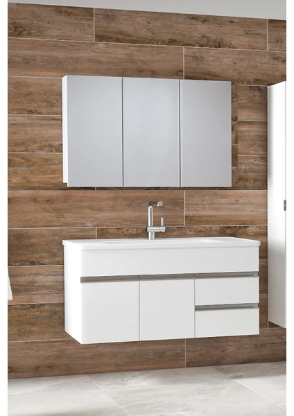 Alfa Banyo Esen Beyaz 100 cm Lavabolu Banyo Dolabı Takımı-Mdf-**demonte Değil**