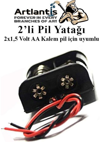 2 Li Pil Yatağı Deney 5 Adet Pil Yuvası Pil Kutusu Aa Kalem Kalın Pil 2x1,5 Volt Yaylı Pil Yuvası