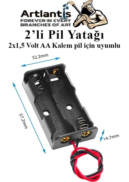 2 Li Pil Yatağı Deney 5 Adet Pil Yuvası Pil Kutusu Aa Kalem Kalın Pil 2x1,5 Volt Yaylı Pil Yuvası