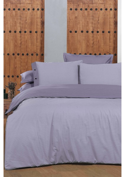 New Fancy Stripe Lila King Size (Battal Boy) %100 Pamuk Çizgili Nevresim Takımı modelleri