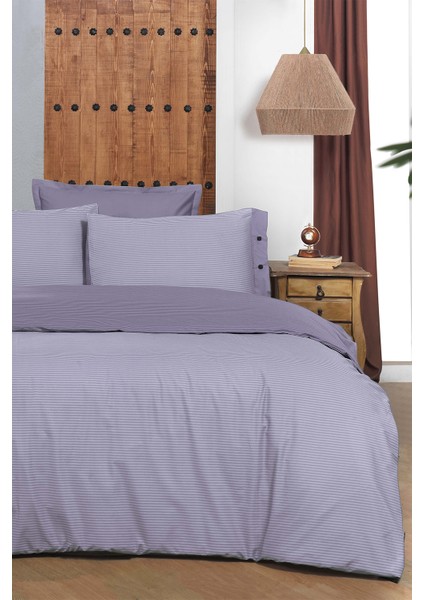 New Fancy Stripe Lila King Size (Battal Boy) %100 Pamuk Çizgili Nevresim Takımı fırsatları