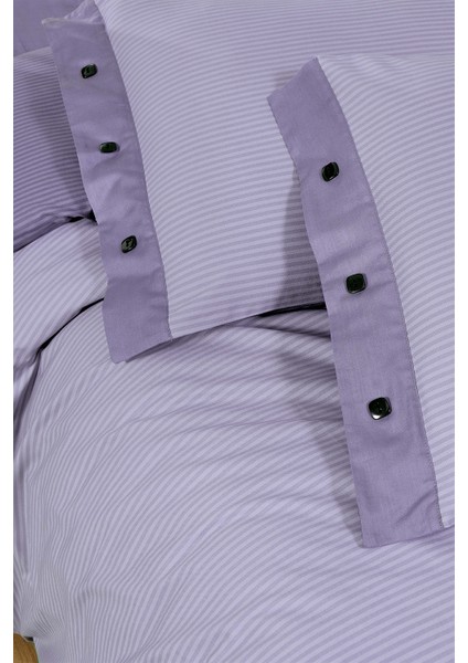 New Fancy Stripe Lila King Size (Battal Boy) %100 Pamuk Çizgili Nevresim Takımı indirimleri
