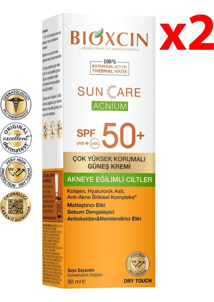 Sun Care Akneye Eğilimli Ciltler Için Güneş Kremi SPF50+ 50 ml - 2 Adet