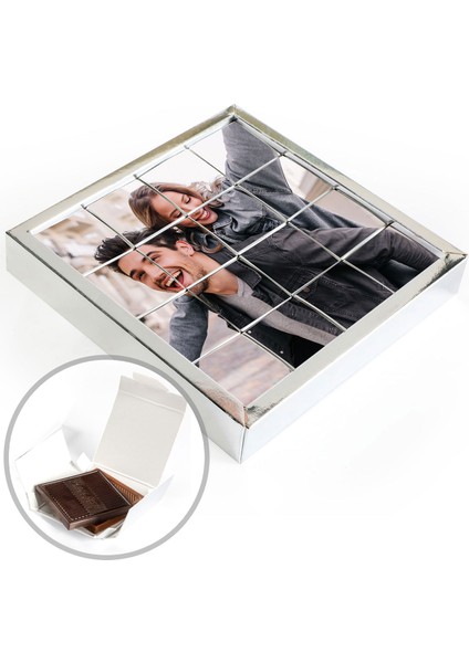Kişiye Özel Fotoğraflı 16lı Puzzle Madlen Çikolata (Gümüş Kutu)