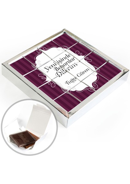 Yeni İş Hediyesi 16lı Puzzle Madlen Çikolata (Mor) (Gümüş Kutu)