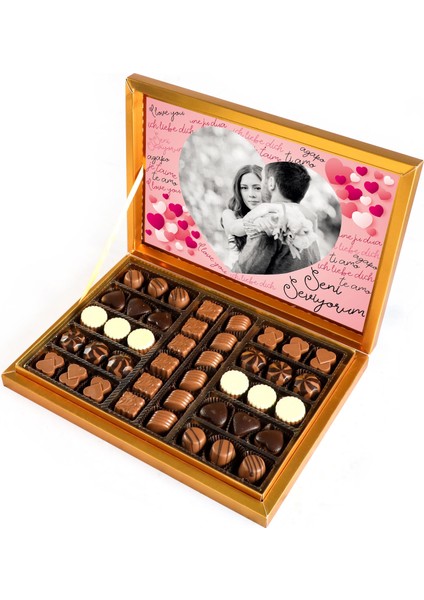 Fotoğraflı Sevgiliye Hediye Special Çikolata 480g (Gold Kutu)