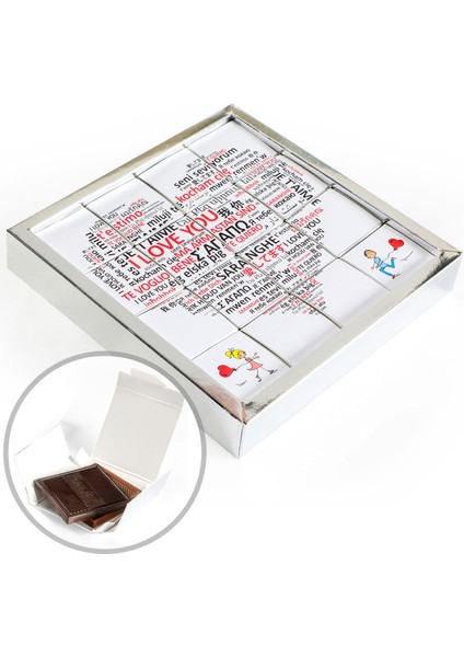 Farklı Dillerde Seni Seviyorum 16lı Puzzle Madlen Çikolata (Gümüş Kutu)
