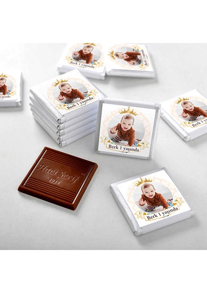 1 Yaş Fotoğraflı Erkek Bebek 72 Adet Madlen Çikolata Sunum Kutulu fiyatları