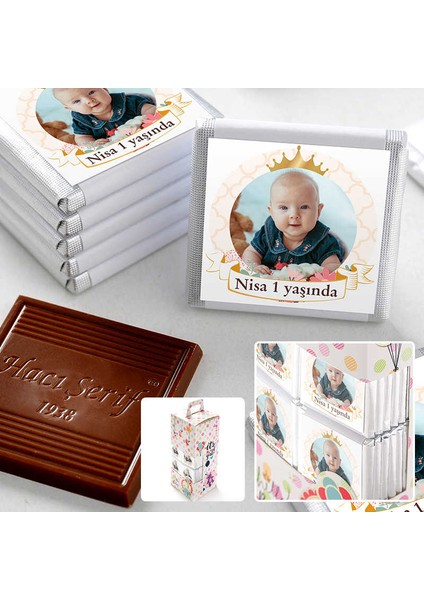 1 Yaş Fotoğraflı Kız Bebek Çikolatası (70 Adet Madlen Çikolata)