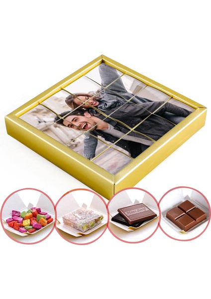 Kişiye Özel Fotoğraflı 16lı Puzzle 4 Farklı Lezzet (Gold Kutu)