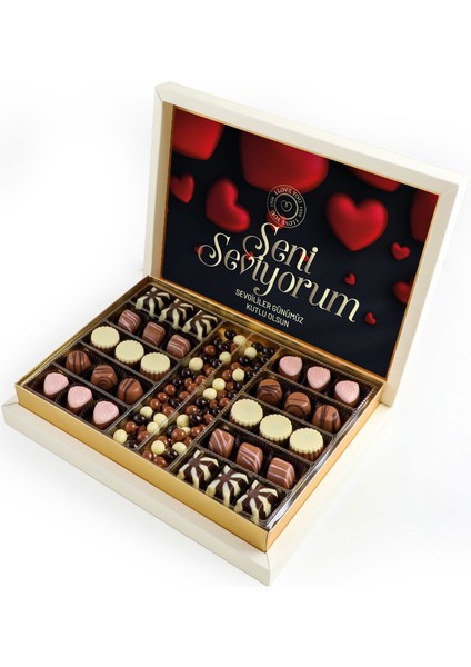 Sevgililer Günü Hediyesi Kahve Drajeli Special Çikolata 490g (Krem Kutu) - Siyah