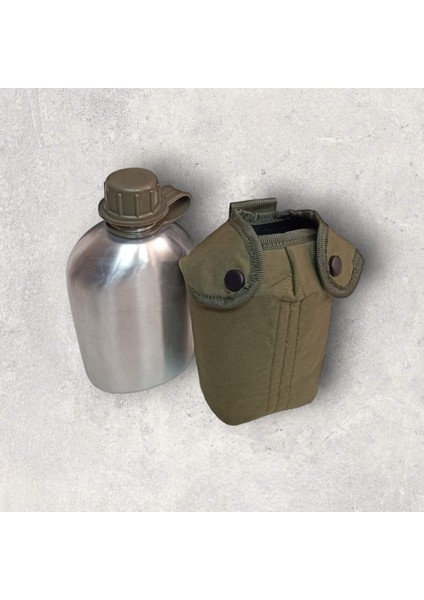 Alüminyum Matara Askeri Tip Haki Renk Taşıma Kılıflı