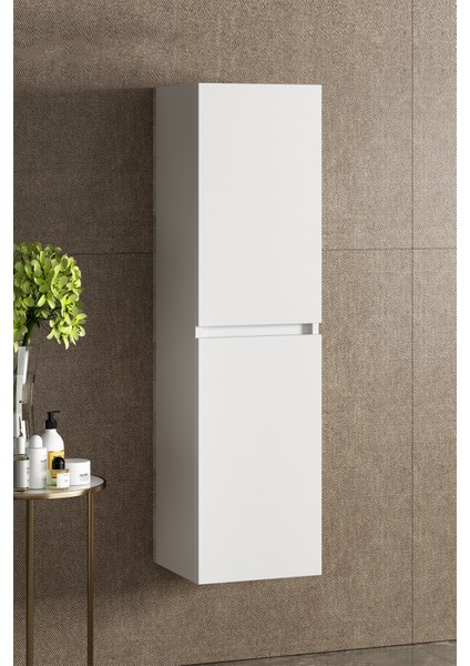 Banyo Boy Dolabı 130 cm 4 Bölmeli Çift Kapaklı Komple Parlak Beyaz Mdf