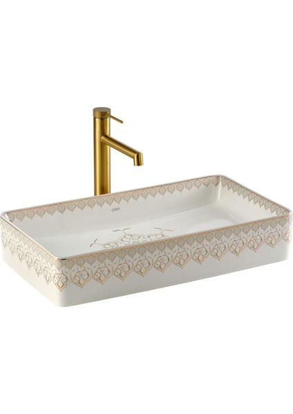 EY-7034 Tezgah Üstü Lavabo Beyaz & Altın