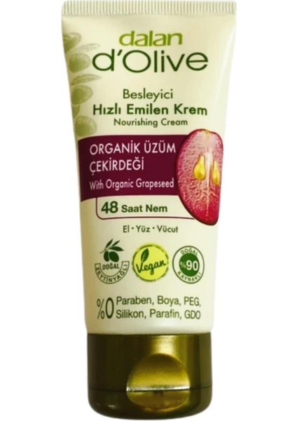 D'olive Üzüm Çekirdeği Özlü Besleyici Hızlı Emilen Tüp Krem 250 ml
