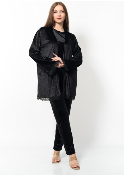 Kadın Kadife 3'lü Gecelik Takım Siyah fiyatları